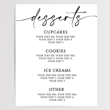 Desserts Printed Wedding Signs
